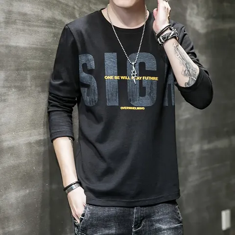 Full-sleeve Cotton blend Black Comfortable T-shirt for Men