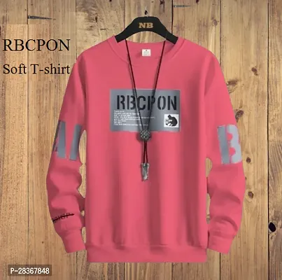 Fancy Designer Pink Cotton Blend Long Sleeve Round Neck Tees For Men