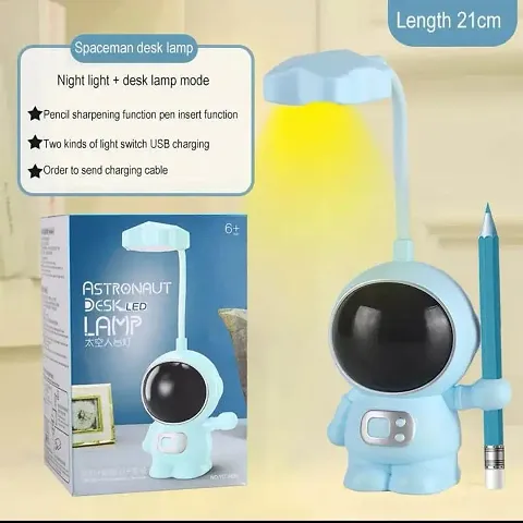 Gupta stationery Astronaut Design LED Night Study Desk Lamp with Sharpener and USB Chargebale Lamp with Pencil/Pen Holder (Assorted) Flexible White Led Lamp