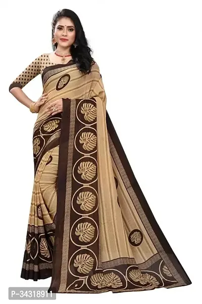 Stylish Brown Polycotton Saree Without Blouse Piece For Women-thumb0