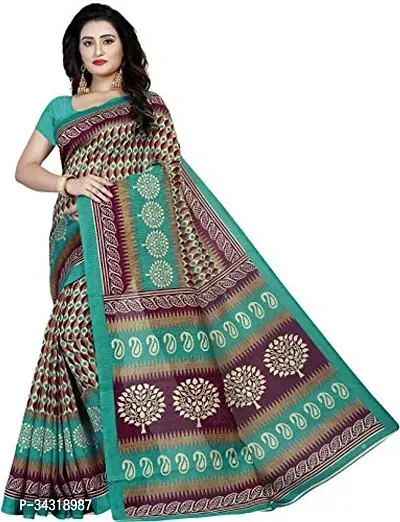 Stylish Green Polycotton Saree Without Blouse Piece For Women-thumb0