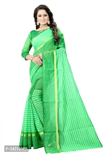 Stylish Green Polycotton Saree Without Blouse Piece For Women-thumb0