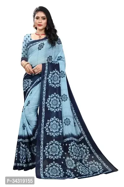 Stylish Blue Polycotton Saree Without Blouse Piece For Women-thumb0