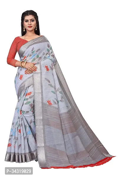 Stylish Grey Polycotton Saree Without Blouse Piece For Women-thumb0