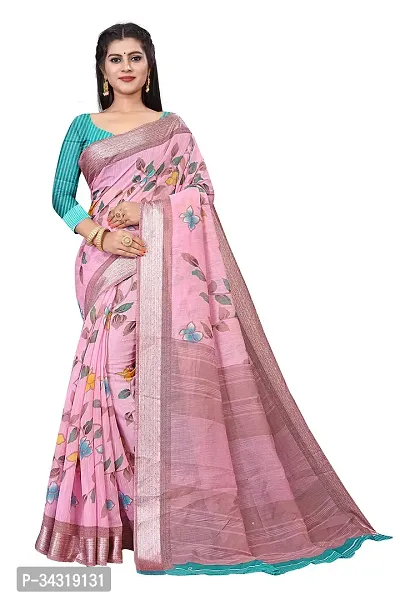 Stylish Pink Polycotton Saree Without Blouse Piece For Women-thumb0