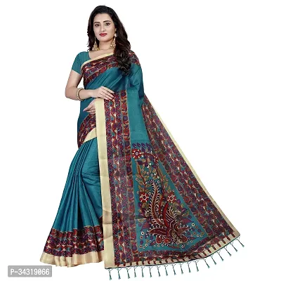 Stylish Blue Polycotton Saree Without Blouse Piece For Women-thumb0