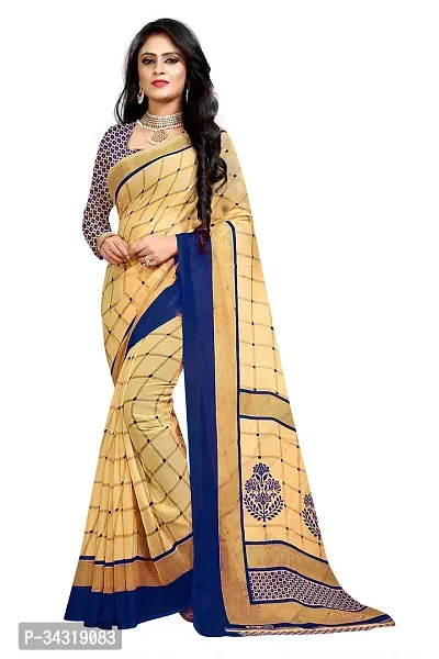 Stylish Beige Polycotton Saree Without Blouse Piece For Women-thumb0