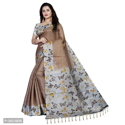 Stylish Brown Polycotton Saree Without Blouse Piece For Women-thumb0