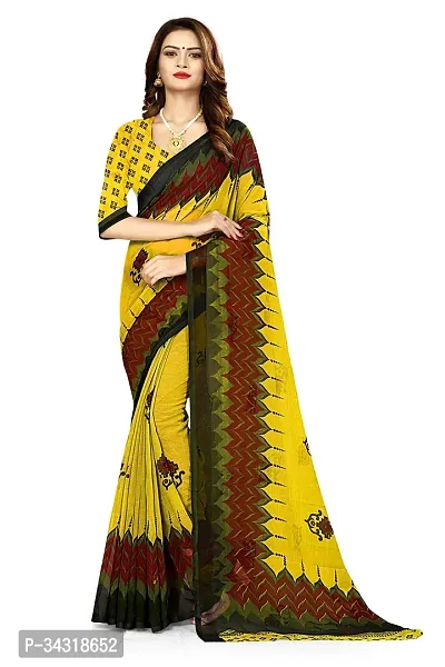 Stylish Yellow Polycotton Saree Without Blouse Piece For Women-thumb0