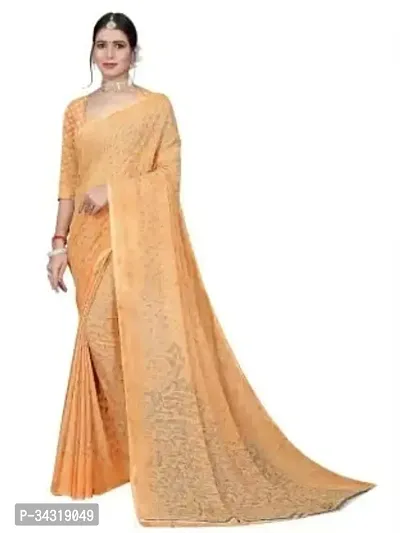 Stylish Orange Polycotton Saree Without Blouse Piece For Women-thumb0