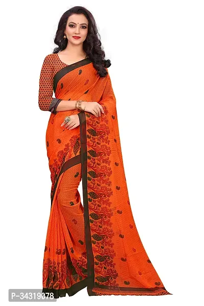 Stylish Orange Polycotton Saree Without Blouse Piece For Women-thumb0