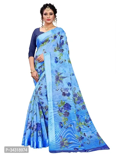 Stylish Blue Polycotton Saree Without Blouse Piece For Women-thumb0