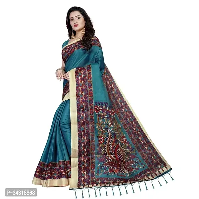 Stylish Blue Polycotton Saree Without Blouse Piece For Women-thumb0