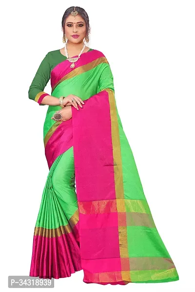 Stylish Green Polycotton Saree Without Blouse Piece For Women-thumb0