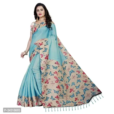 Stylish Blue Polycotton Saree Without Blouse Piece For Women-thumb0