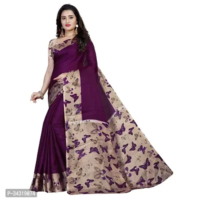 Stylish Purple Polycotton Saree Without Blouse Piece For Women-thumb0