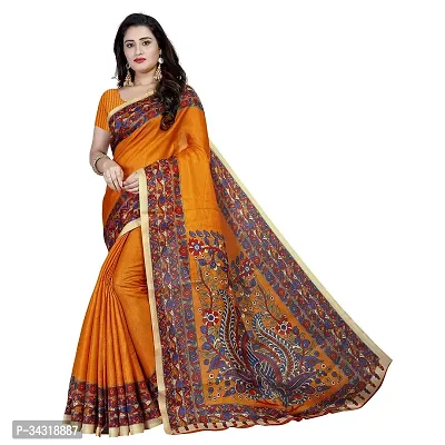 Stylish Orange Polycotton Saree Without Blouse Piece For Women-thumb0