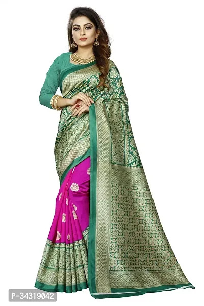 Stylish Green Polycotton Saree Without Blouse Piece For Women-thumb0