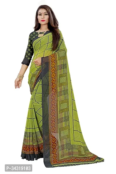 Stylish Green Polycotton Saree Without Blouse Piece For Women-thumb0