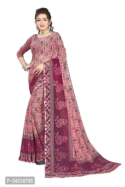 Stylish Pink Polycotton Saree Without Blouse Piece For Women-thumb0