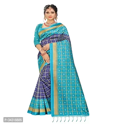 Stylish Blue Polycotton Saree Without Blouse Piece For Women-thumb0