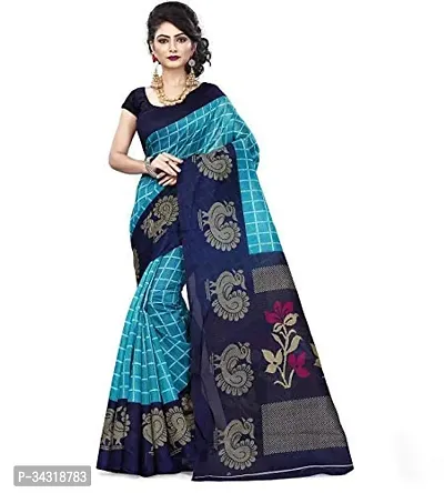 Stylish Blue Polycotton Saree Without Blouse Piece For Women-thumb0