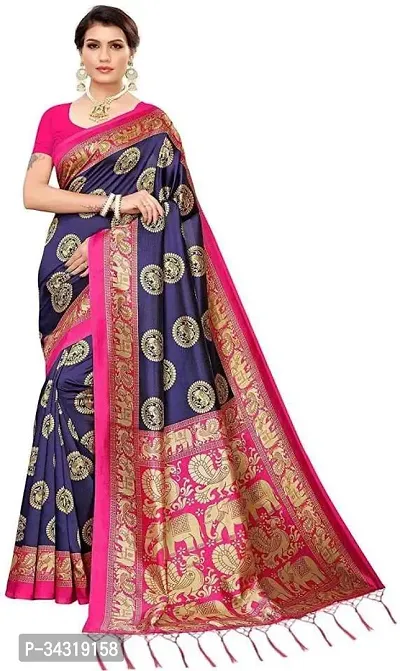 Stylish Blue Polycotton Saree Without Blouse Piece For Women-thumb0