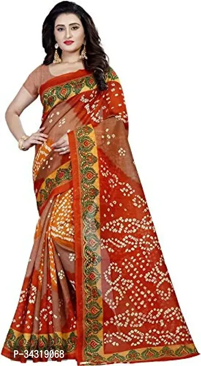 Stylish Orange Polycotton Saree Without Blouse Piece For Women-thumb0