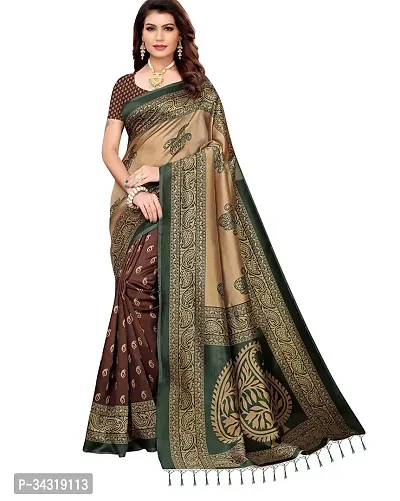 Stylish Brown Polycotton Saree Without Blouse Piece For Women-thumb0