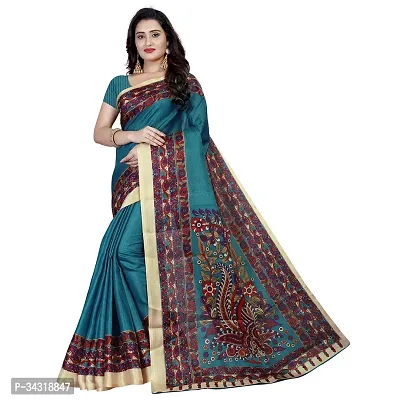 Stylish Blue Polycotton Saree Without Blouse Piece For Women-thumb0