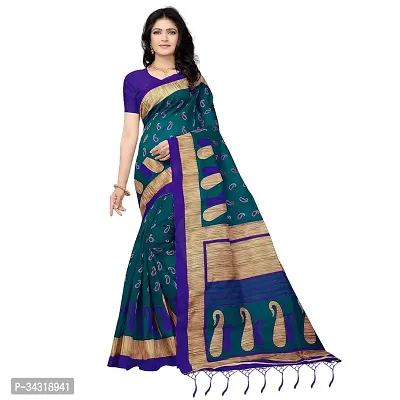 Stylish Blue Polycotton Saree Without Blouse Piece For Women-thumb0