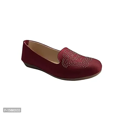 Elegant Maroon PU Self Design Bellies For Women