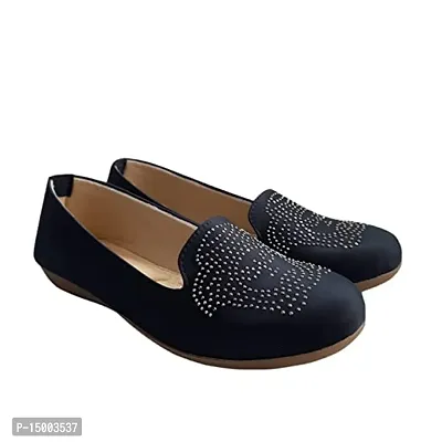 Elegant Navy Blue PU Self Design Bellies For Women-thumb0