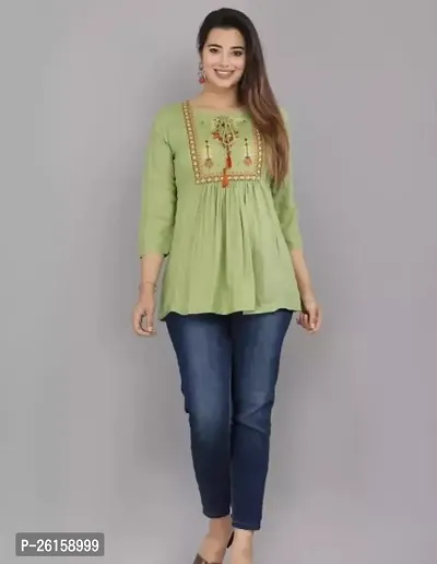 Stylish Rayon Green Stitched Patchwork Kurta For Women-thumb0