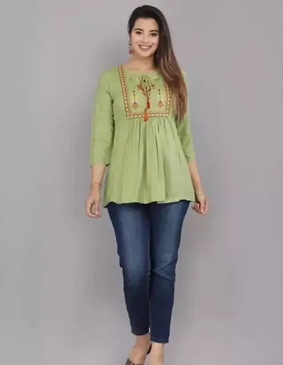 Stylish Rayon Stitched Patchwork Kurta For Women