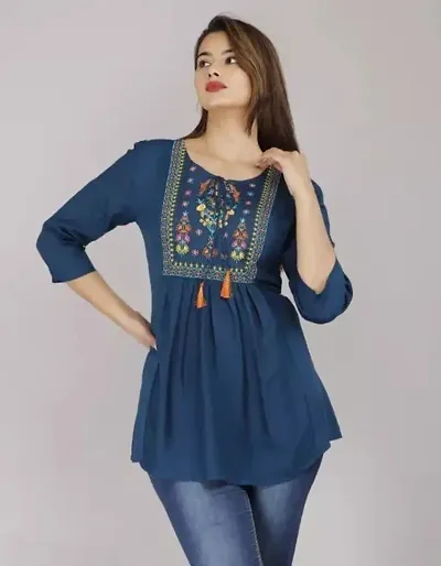 Stylish Fancy Designer Rayon Embroidered Top For Women