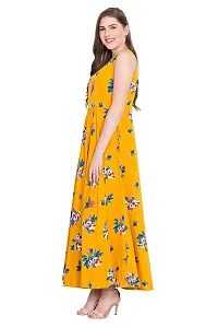 Stunning Mustard Crepe Floral Print  Long Gown For Women-thumb1