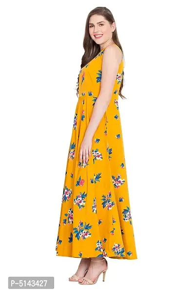 Stunning Mustard Crepe Floral Print  Long Gown For Women-thumb2