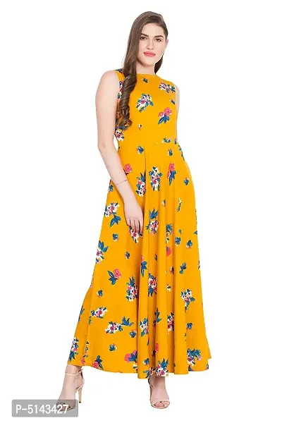 Stunning Mustard Crepe Floral Print  Long Gown For Women-thumb0