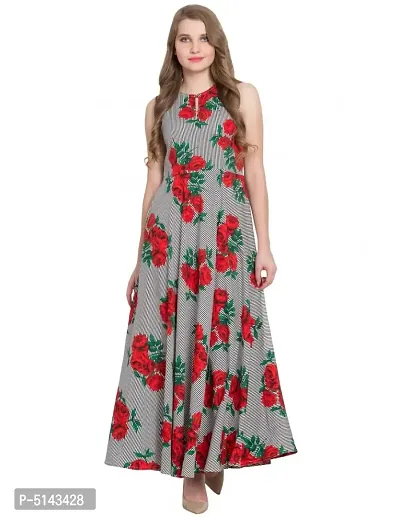 Stunning Multicoloured Crepe Floral Print  Long Gown For Women-thumb0