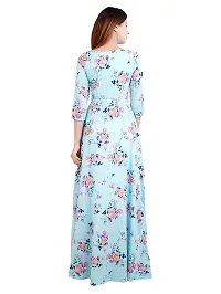 Stunning Blue Crepe Floral Print  Long Gown For Women-thumb2