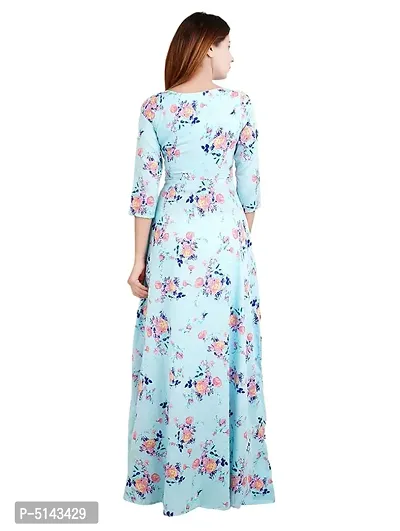 Stunning Blue Crepe Floral Print  Long Gown For Women-thumb3