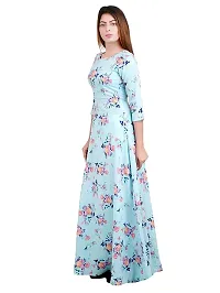 Stunning Blue Crepe Floral Print  Long Gown For Women-thumb1