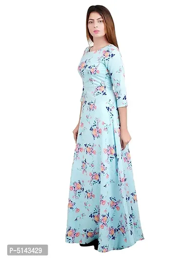 Stunning Blue Crepe Floral Print  Long Gown For Women-thumb2