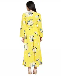 Stunning Yellow Crepe Floral Print  Long Gown For Women-thumb2