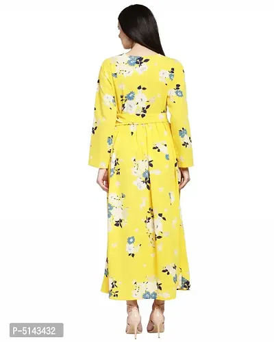 Stunning Yellow Crepe Floral Print  Long Gown For Women-thumb3