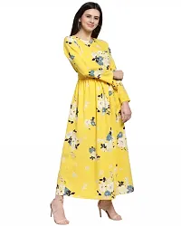 Stunning Yellow Crepe Floral Print  Long Gown For Women-thumb1