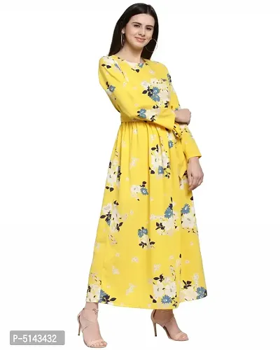 Stunning Yellow Crepe Floral Print  Long Gown For Women-thumb2