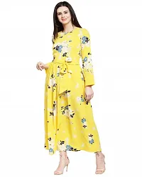 Stunning Yellow Crepe Floral Print  Long Gown For Women-thumb3