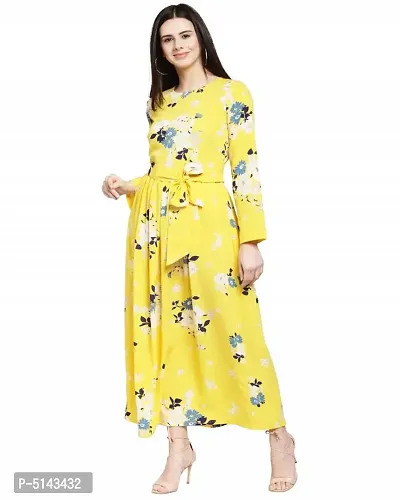 Stunning Yellow Crepe Floral Print  Long Gown For Women-thumb4